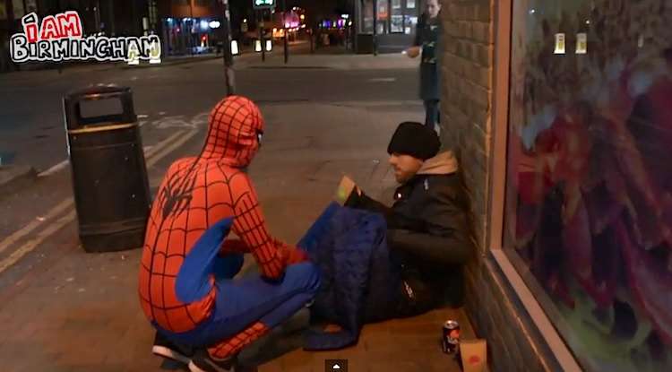 Real Life 'Spider-Man' Feeds the Homeless in Birmingham 