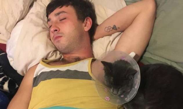 Guy Makes Himself A 'Cone Of Shame' So His Cat Isn't Embarrassed 